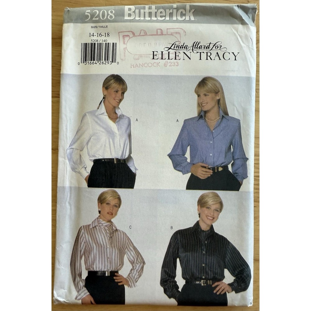 Butterick Linda Allard For Ellen Tracy Easy Pattern 5208 Misses Shirt Size 14-18